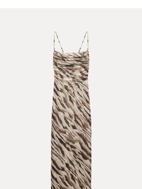 Zara Brown and Cream Animal Print Slip Dress